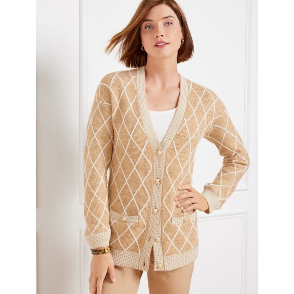 Talbots Women's Sequin Argyle V-Neck Cardigan S